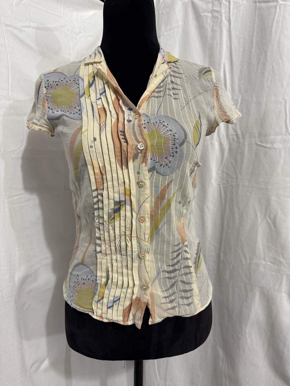 Moschino Women's Short Sleeve Button-Front Blouse with Floral Print